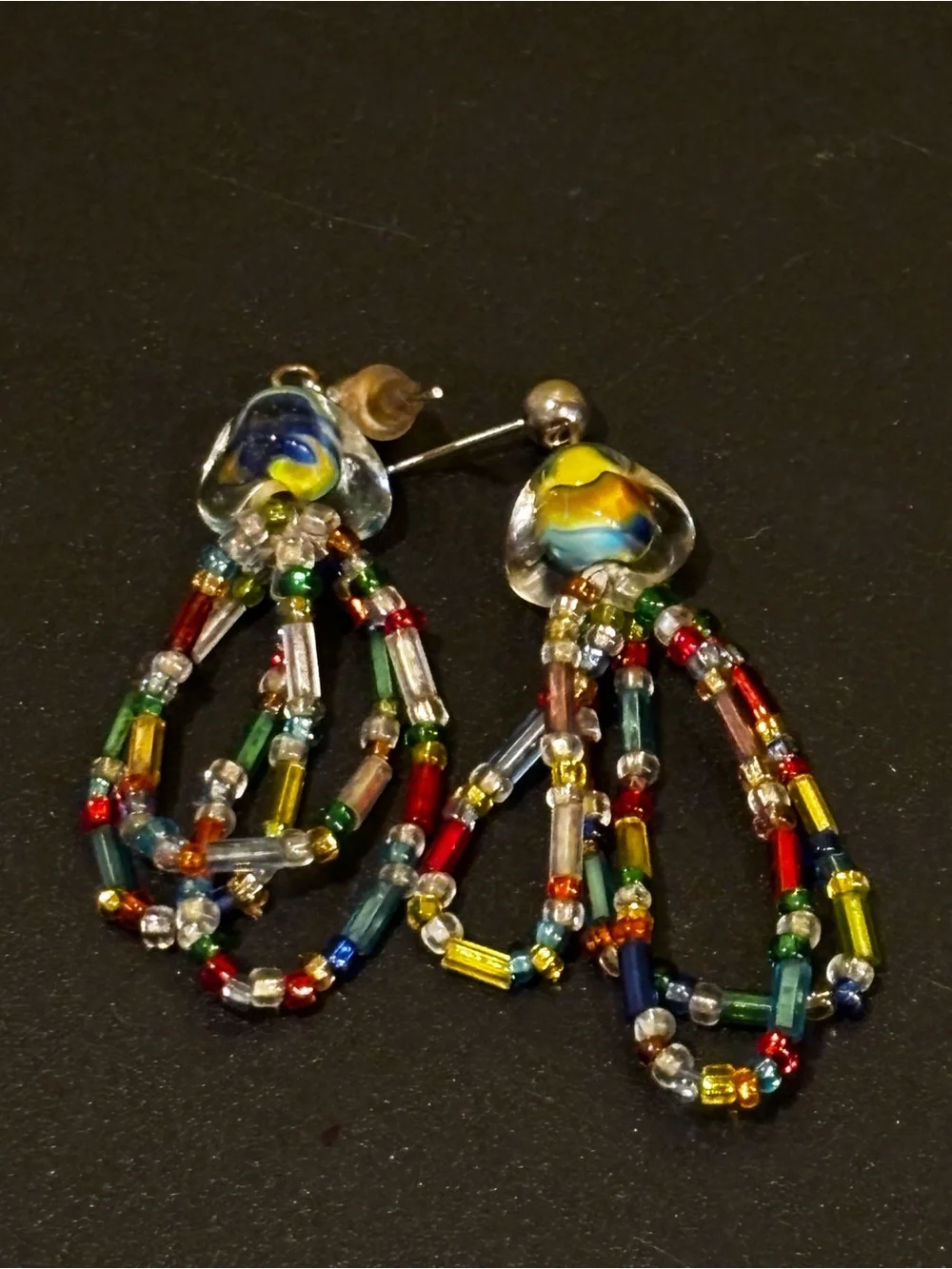 Multicolor Beaded Dangle Earrings - Handcrafted Glass Beads